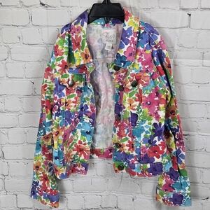 The Childrens Place Colorful Floral Denim Jacket Girls 7/8